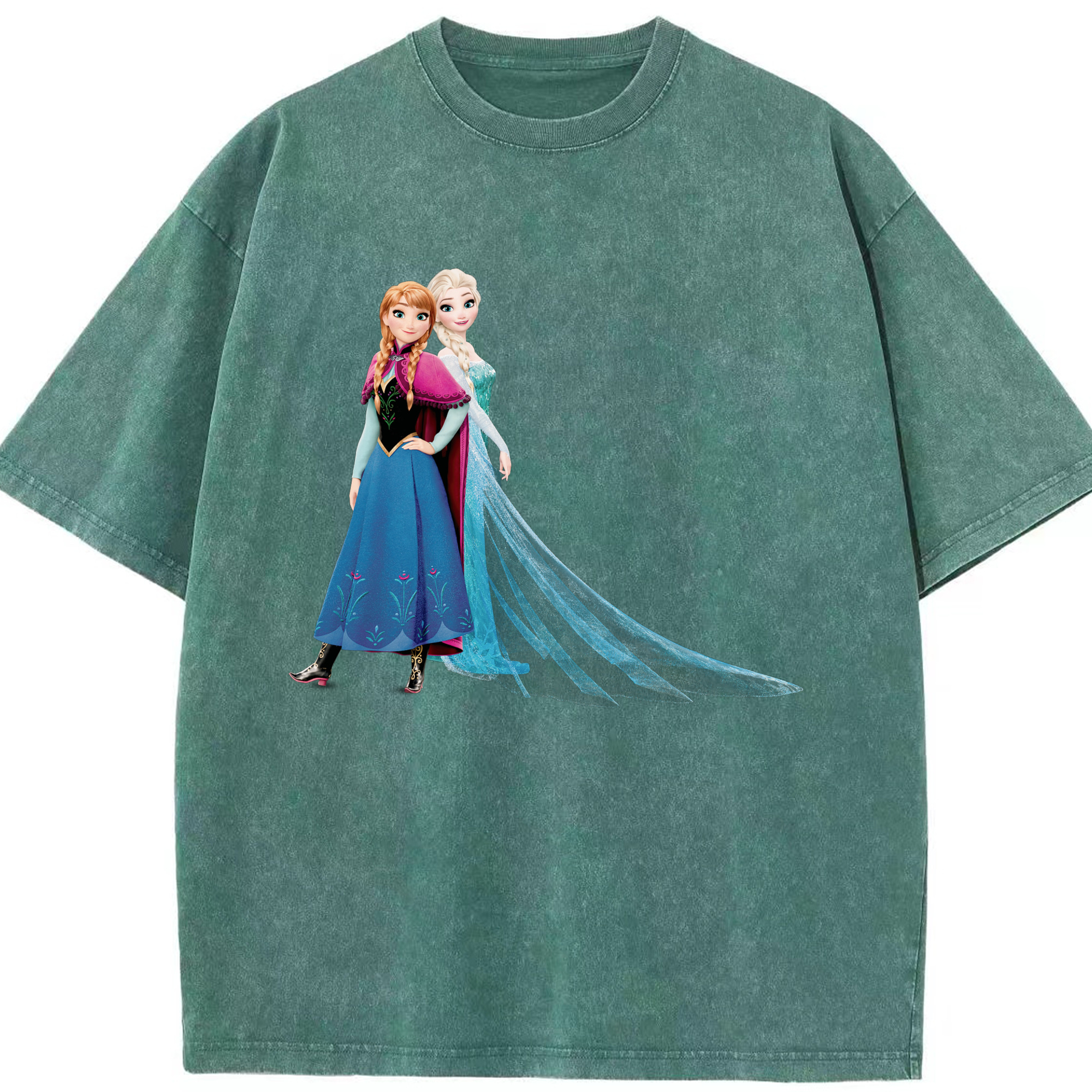 （画像用） アナと雪の女王 アンナ エルサ Frozen Anna Elsa 綿100% ヴィンテージ風 半袖Tシャツ（フロントプリント）